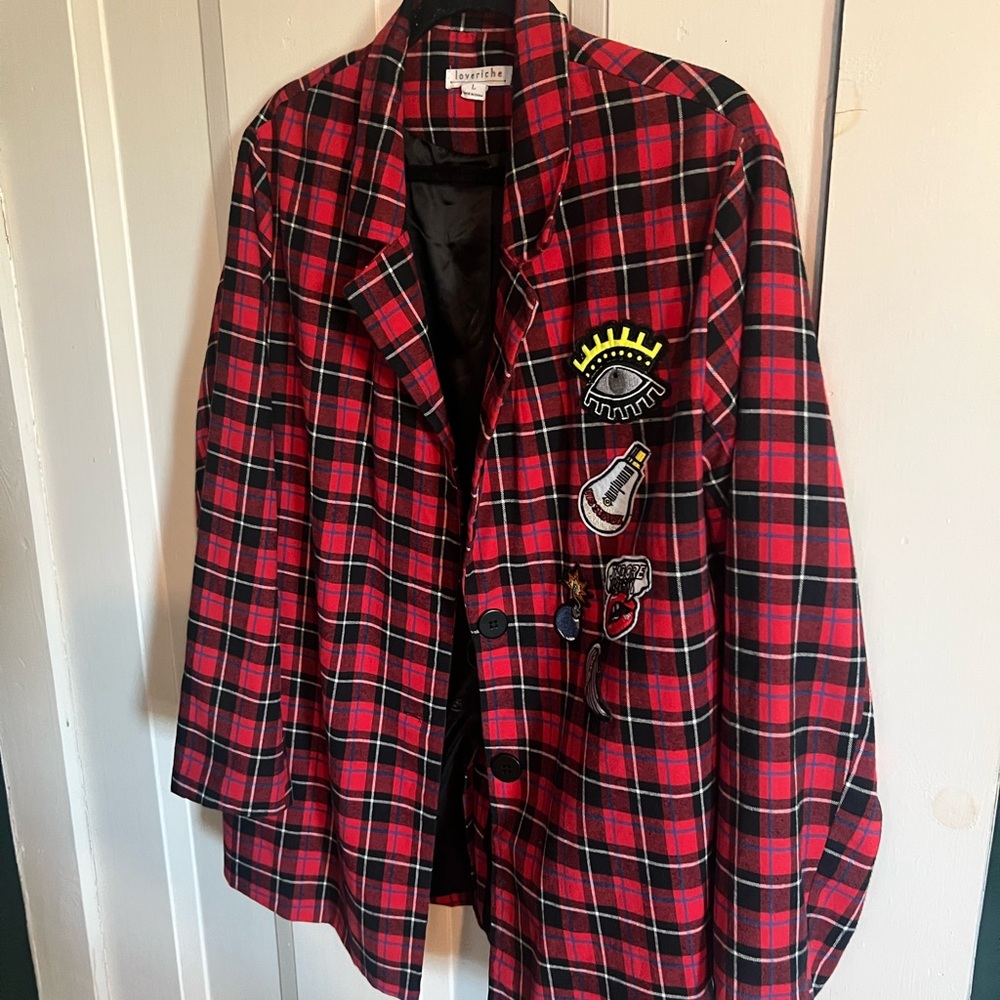 Love Riche Red and Black Plaid Blazer